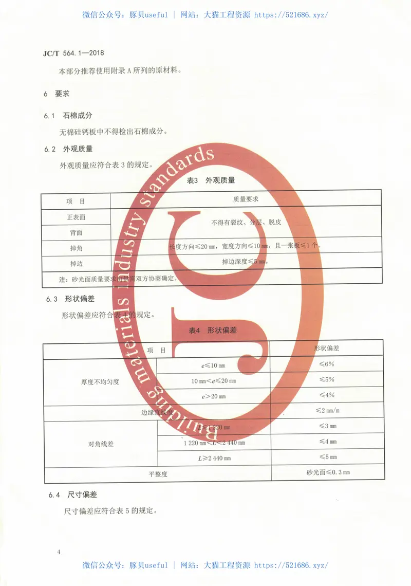 JCT564.1-2018纤维增强硅酸钙板第1部分：无石棉硅酸钙板 预览图