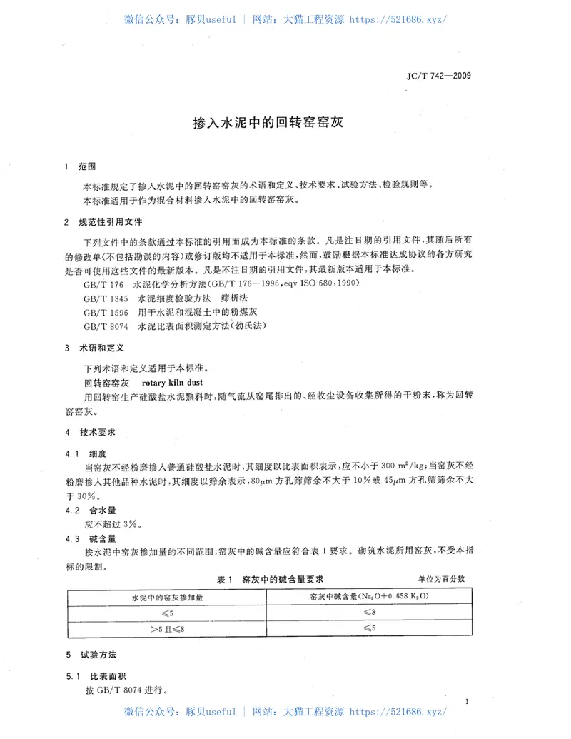 JCT742-2009掺入水泥中的回转窑窑灰 预览图