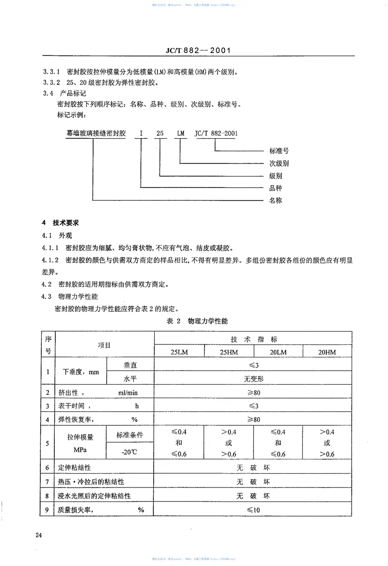 JCT882-2001幕墙玻璃接缝用密封胶 预览图