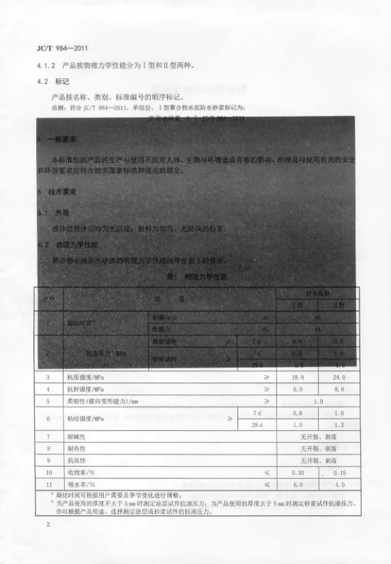 JCT984-2011聚合物水泥防水砂浆 预览图