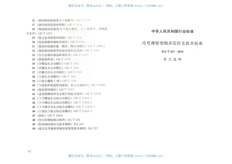 JGJT421-2018冷弯薄壁型钢多层住宅技术标准 预览图