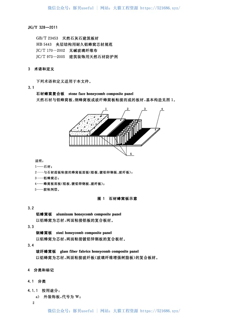 JGT328-2011建筑装饰用石材蜂窝复合板 预览图