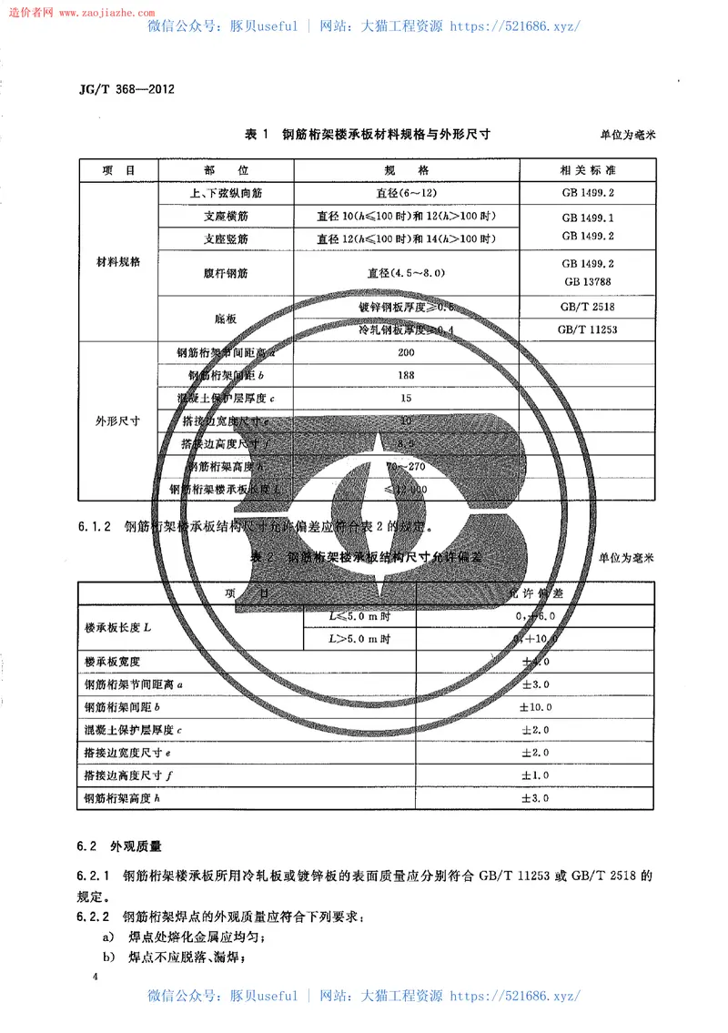 JGT368-2012钢筋桁架楼承板规范 预览图