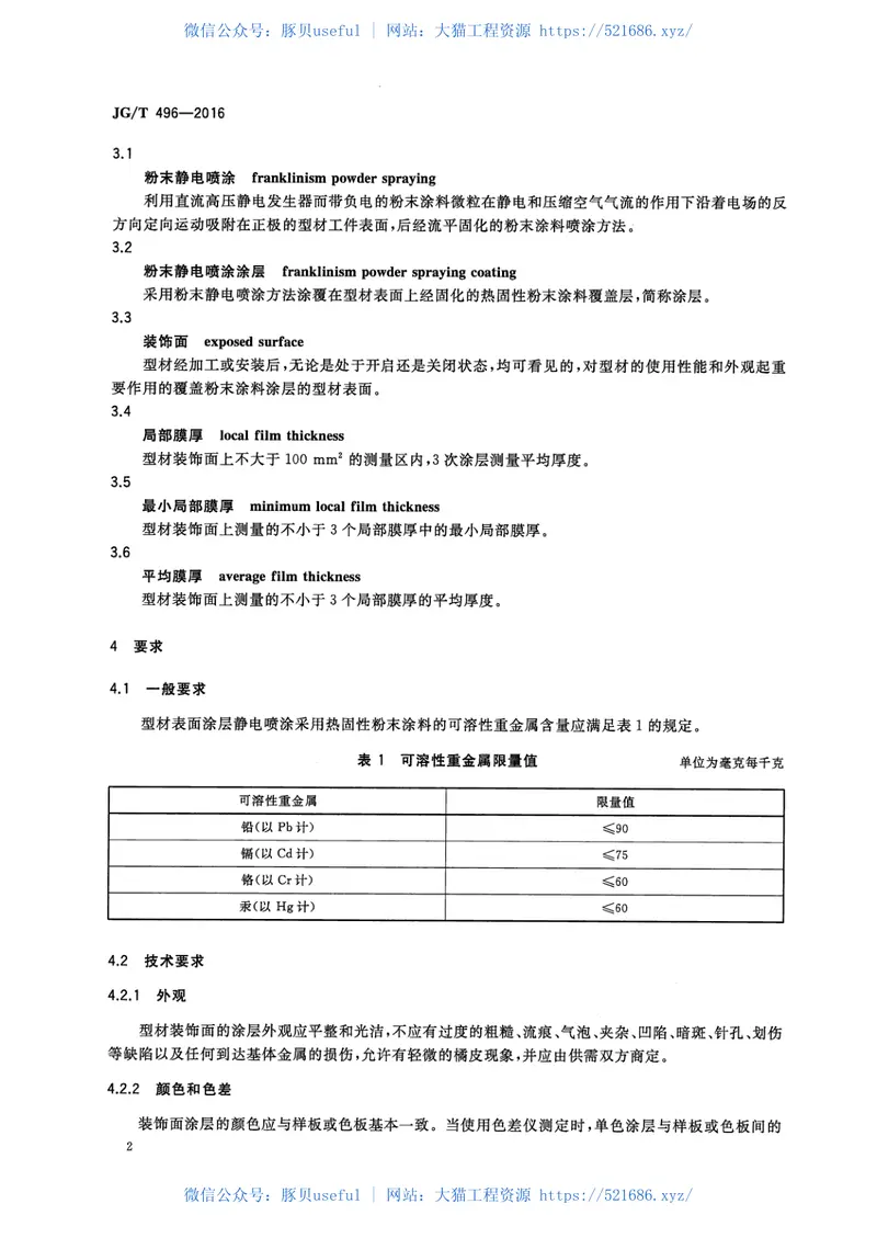 JGT496-2016铝合金门窗型材粉末静电喷涂涂层技术条件 预览图