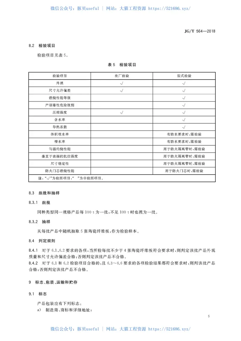 JGT564-2018建筑用陶瓷纤维防火板 预览图
