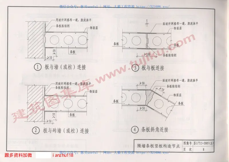 苏JT15-2005（五）轻质板墙构造图集（五）-TCB混凝土空心隔墙条板 预览图