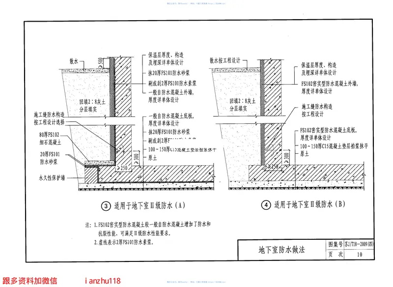 苏JT18-2009(四)建筑防水构造图集(四)FS系列防水砂浆和密实型防水混凝土 预览图