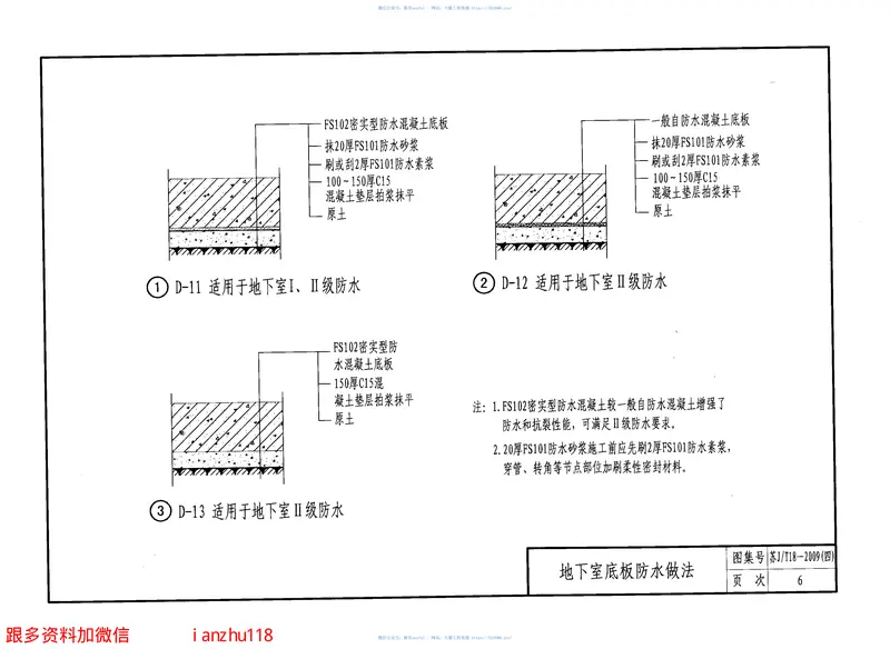 苏JT18-2009(四)建筑防水构造图集(四)FS系列防水砂浆和密实型防水混凝土 预览图