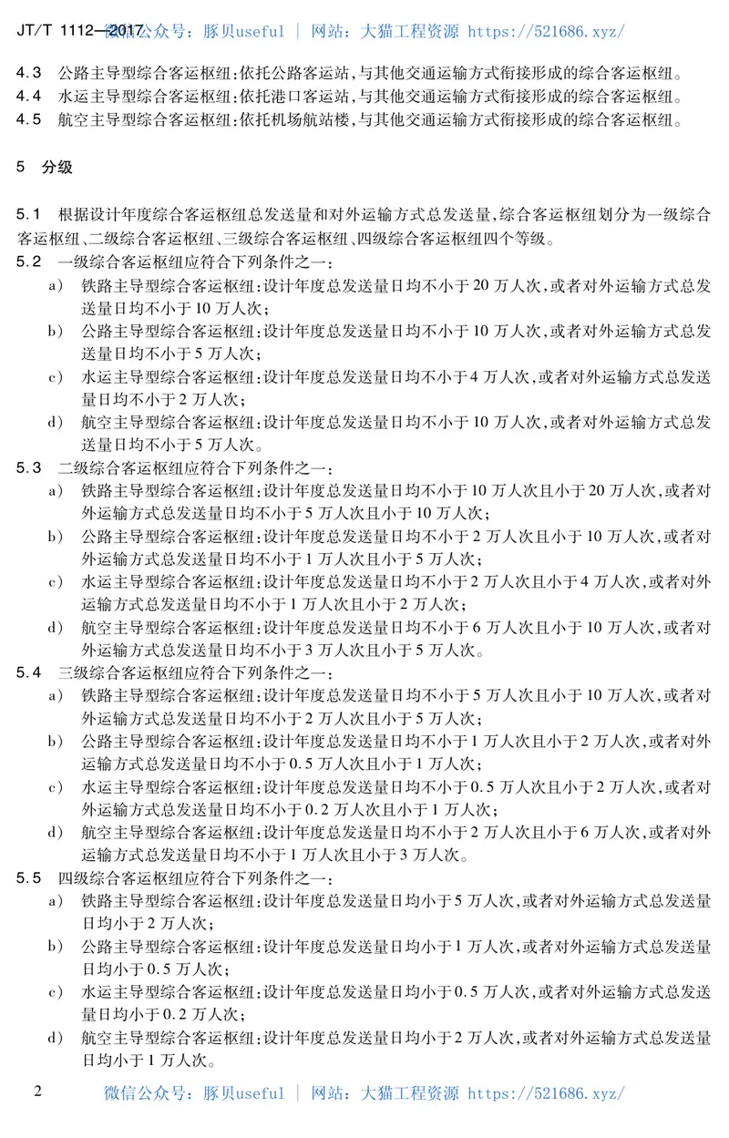 JTT1112-2017综合客运枢纽分类分级 预览图