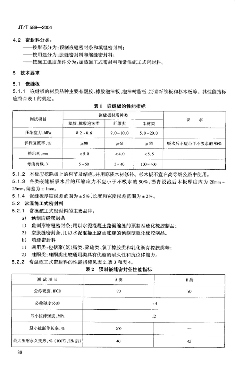 JTT589-2004水泥混凝土路面嵌缝密封材料 预览图