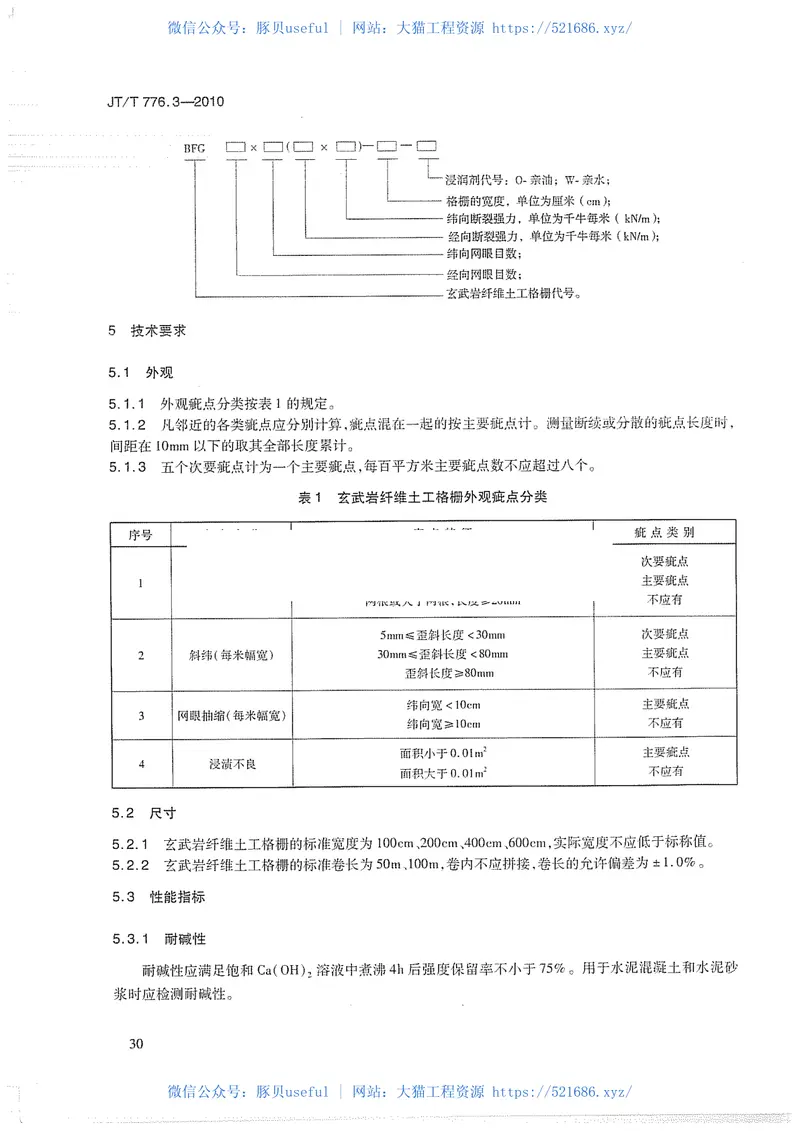 JTT776.3-2010公路工程玄武岩纤维及其制品第3部分：玄武岩纤维土工格栅 预览图