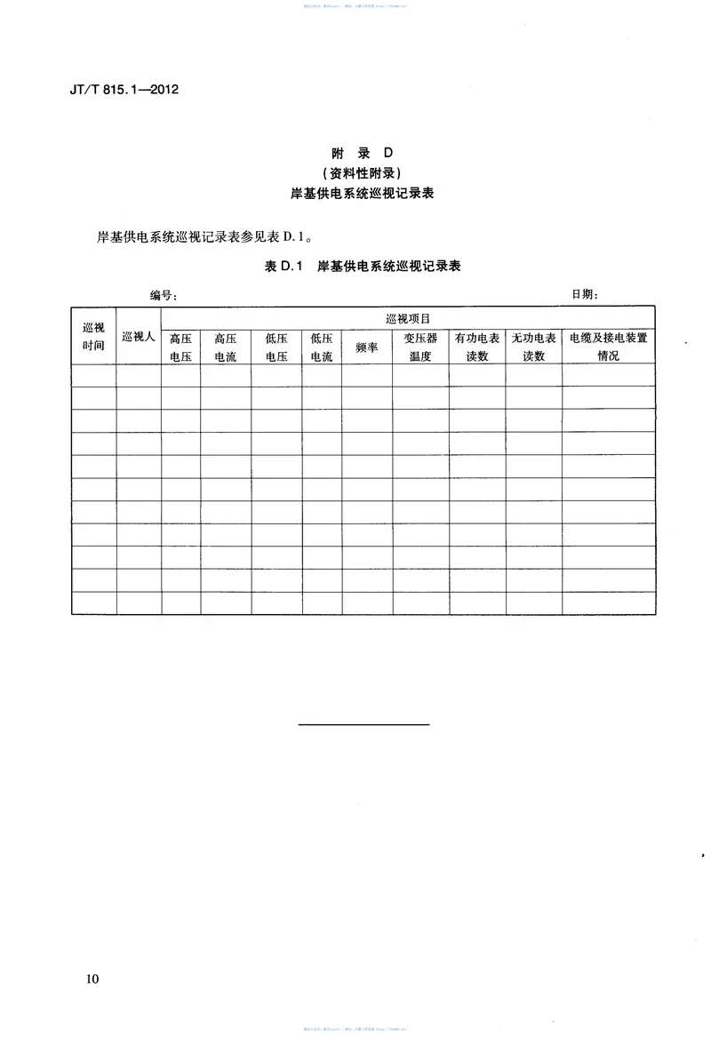 JTT815.1-2012港口船舶岸基供电系统操作技术规程第1部分：高压上船 预览图