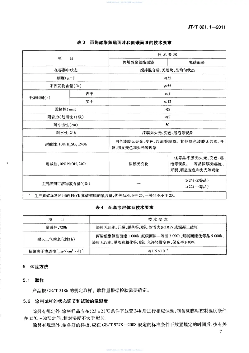 JTT821.1-2011混凝土桥梁结构表面用防腐涂料第1部分：溶剂型涂料 预览图
