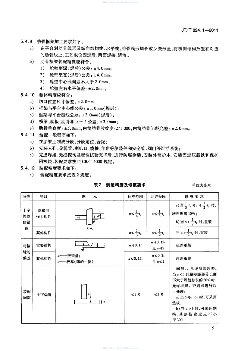 JTT824.1-2011钢制打捞浮筒第1部分：建造 预览图