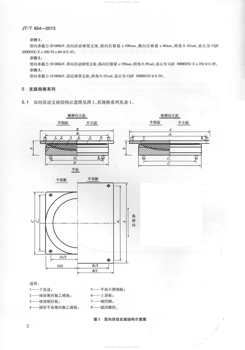 JTT854-2013公路桥梁球型支座规格系列 预览图
