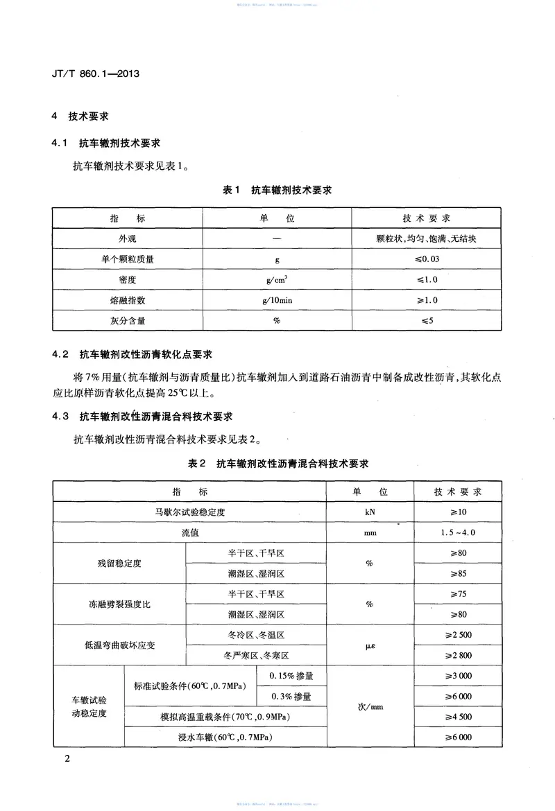 JTT860.1-2013沥青混合料改性添加剂第1部分:抗车辙剂 预览图