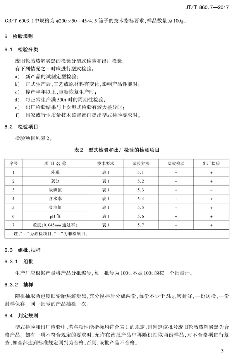 JTT860.7-2017沥青混合料改性添加剂第7部分:废旧轮胎热解炭黑 预览图