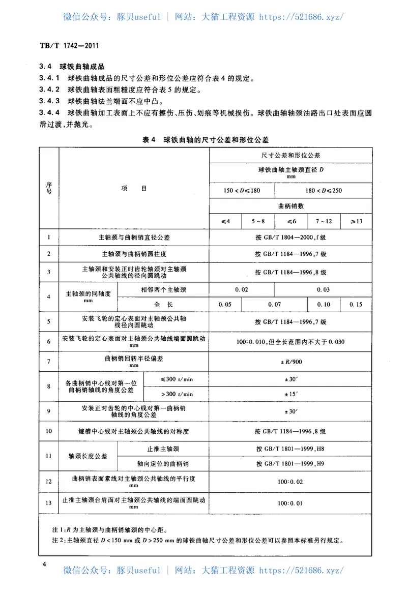 TBT1742-2011机车、动车用柴油机零部件球墨铸铁曲轴 预览图