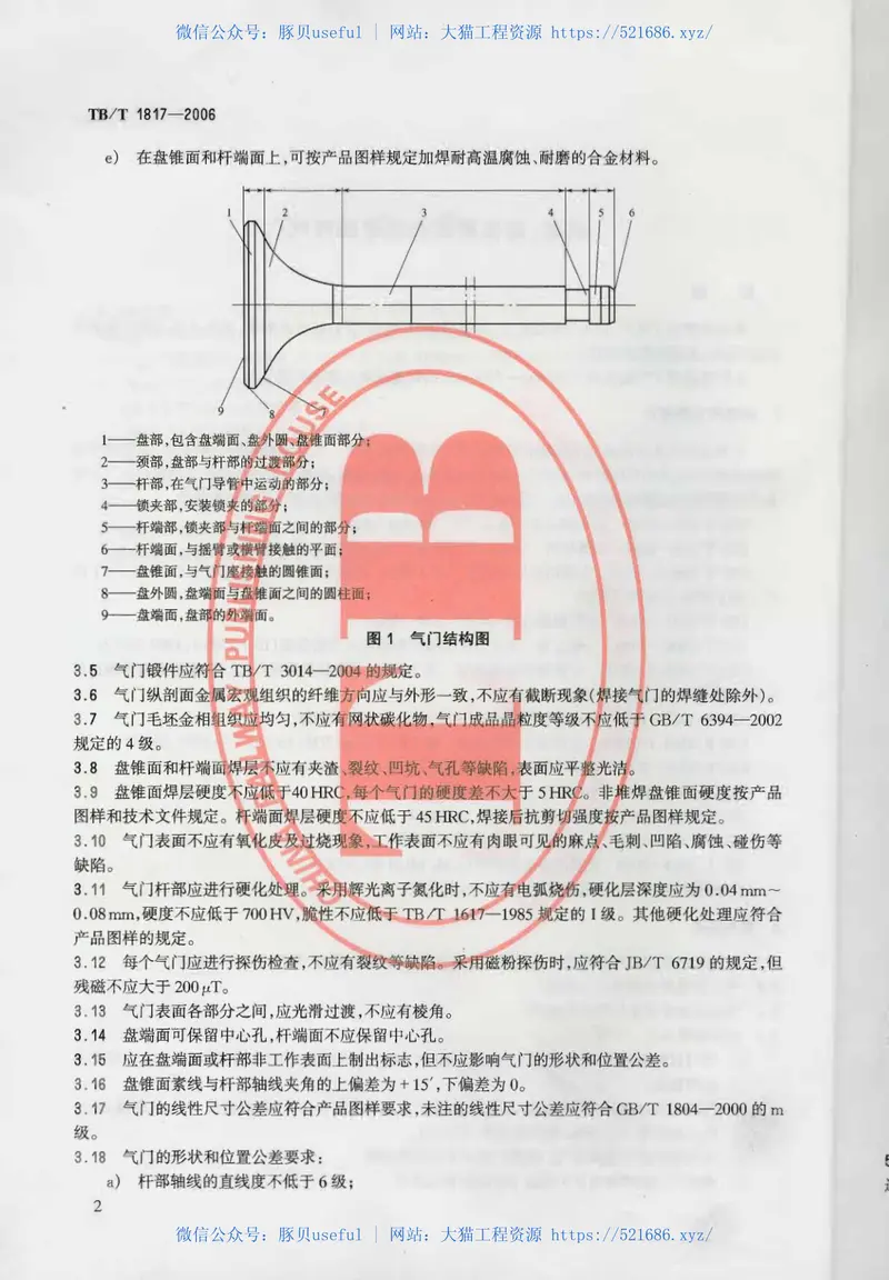 TBT1817-2006机车、动车用柴油机零部件气门 预览图