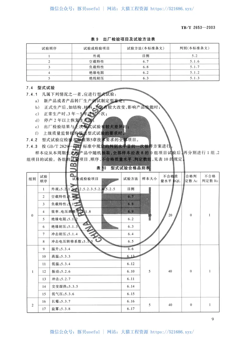 TBT2653-2003铁道信号设备雷电防护用变压器 预览图