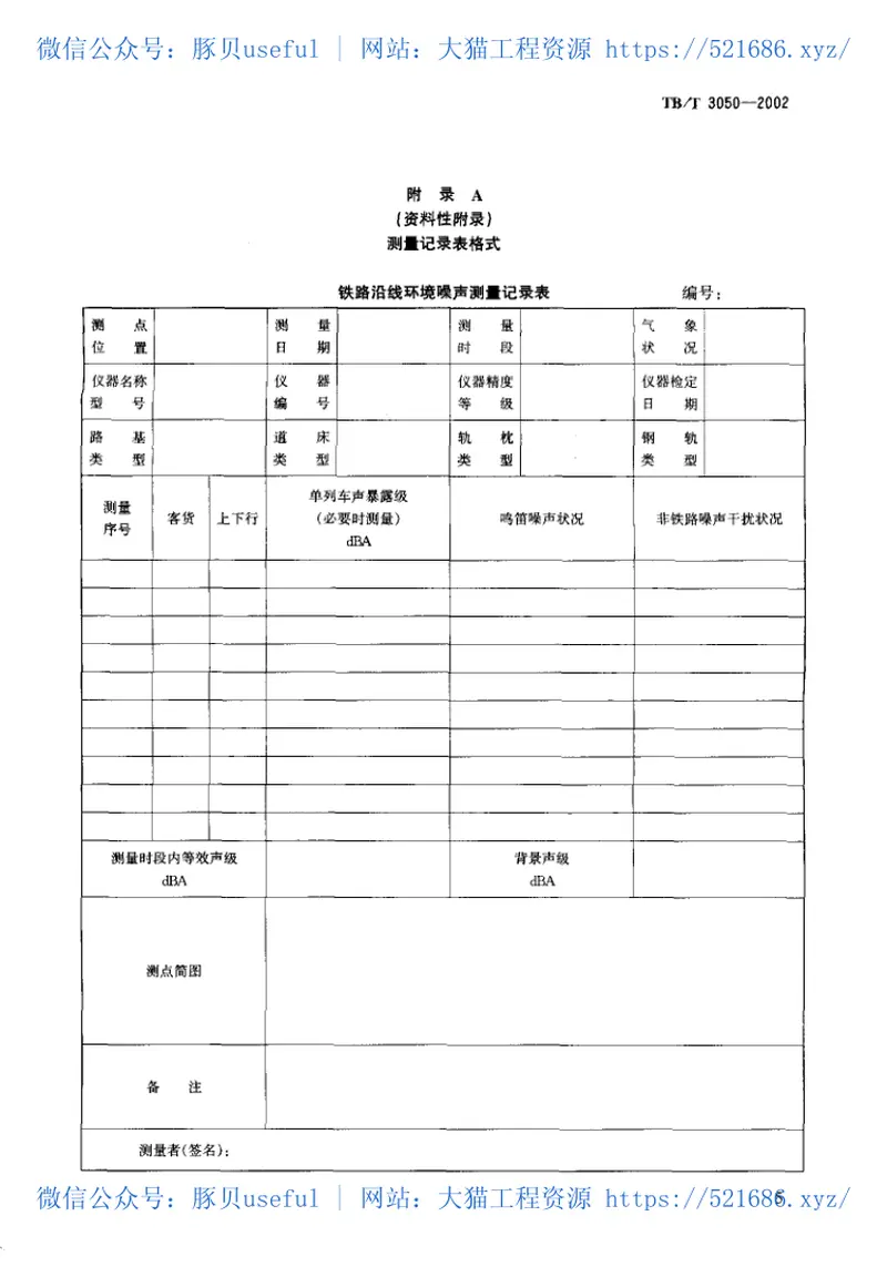 TBT3050-2002铁路沿线环境噪声测量技术规定 预览图