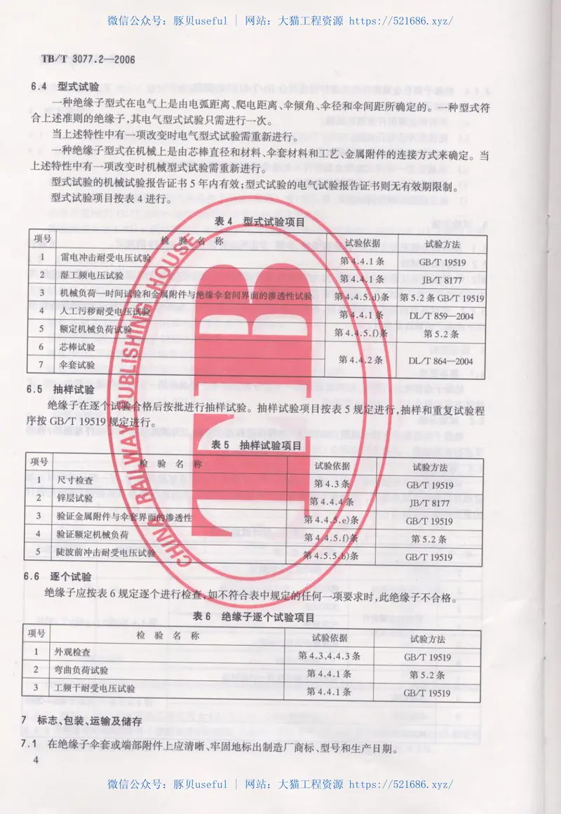 TBT3077-2006电力机车车顶绝缘子(第1-2部分) 预览图