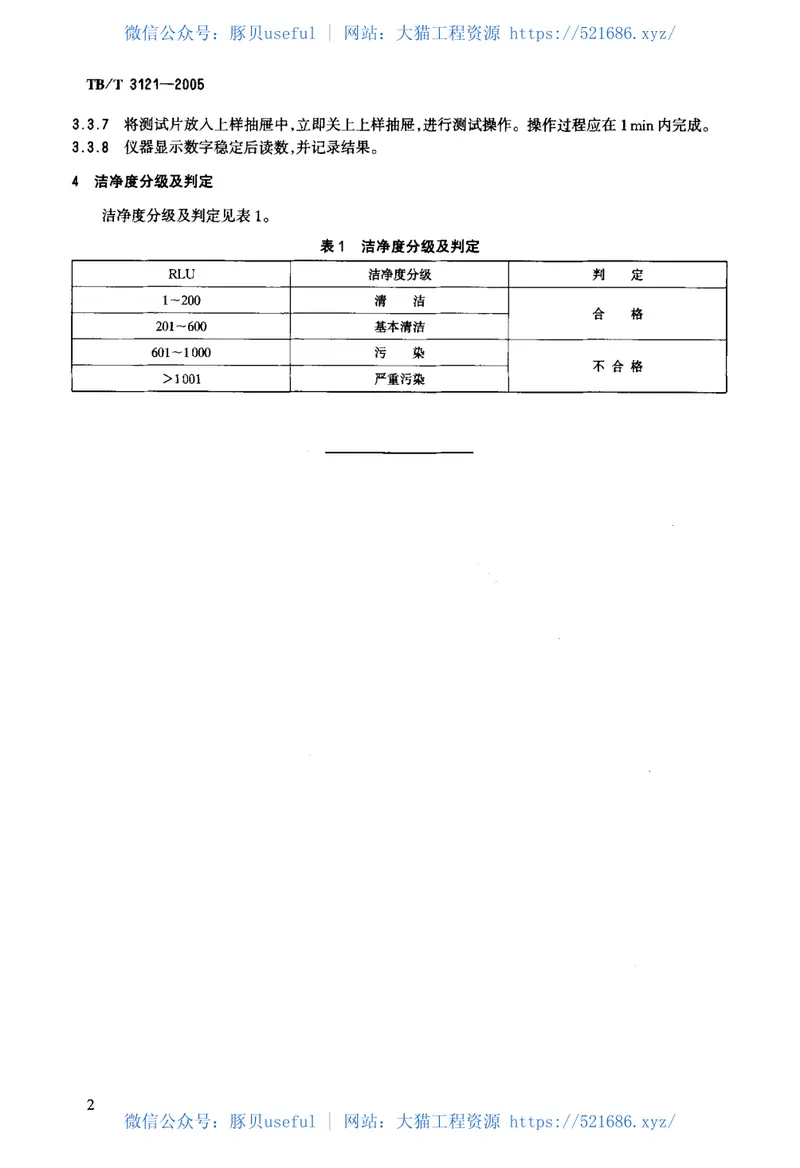 TBT3121-2005铁路食(饮)具洁净度ATP生物发光检测法和分级判定 预览图