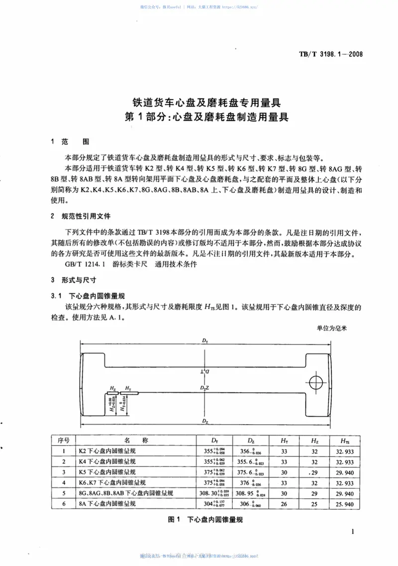 TBT3198.1-2008铁道货车心盘及磨耗盘专用量具第1部分：心盘及磨耗盘制造用量具 预览图