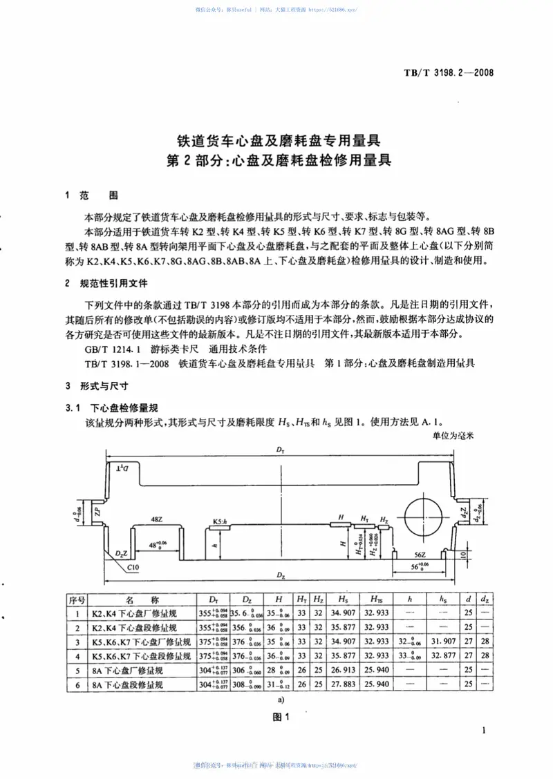 TBT3198.2-2008铁道货车心盘及磨耗盘专用量具第2部分：心盘及磨耗盘检修用量具 预览图