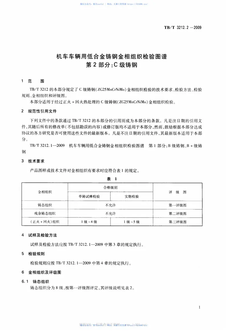 TBT3212.2-2009机车车辆用低合金铸钢金相组织检验图谱第2部分：C级铸钢 预览图