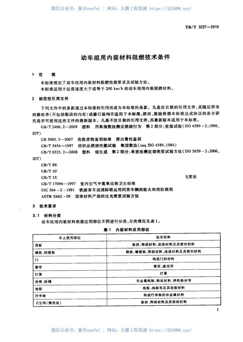 TBT3237-2010动车组用内装材料阻燃技术条件 预览图