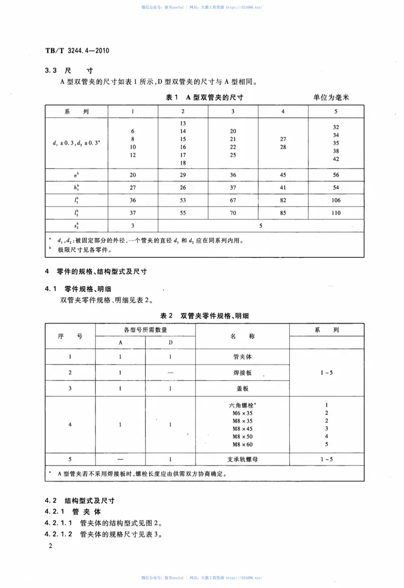 TBT3244.4-2010机车车辆用组合式管夹第4部分：双管夹 预览图