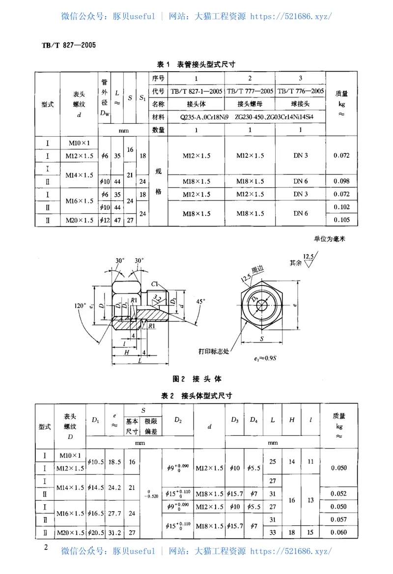 TBT827-2005机车车辆用表管接头 预览图