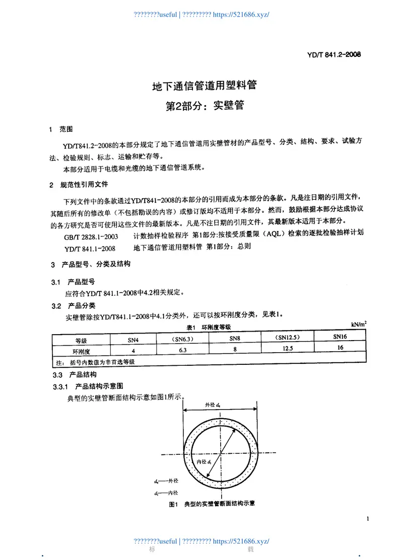 YDT841.2-2008地下通信管道用塑料管第2部分：实壁管 预览图